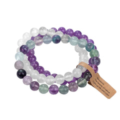 Peace Bracelet Set | Amethyst + Fluorite + Clear Quartz