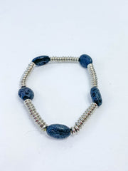 Lava Stone Silver Bead Bracelet | Medium