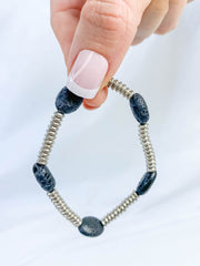 Lava Stone Silver Bead Bracelet | Medium