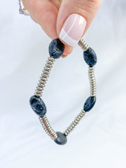 Lava Stone Silver Bead Bracelet | Medium