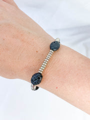 Lava Stone Silver Bead Bracelet | Medium