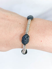 Lava Stone Silver Bead Bracelet | Medium