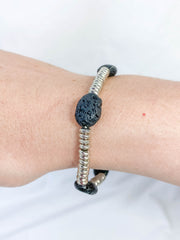 Lava Stone Silver Bead Bracelet | Medium