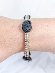 Lava Stone Silver Bead Bracelet | Medium