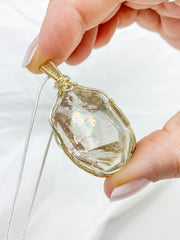 Enchanted Smoky Quartz Gold Wrapped Rainbow Pendant