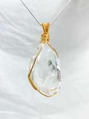 Enchanted Clear Quartz Gold Wrapped Rainbow Pendant