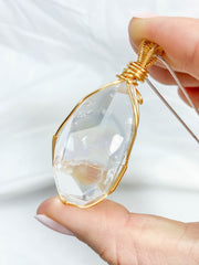 Enchanted Clear Quartz Gold Wrapped Rainbow Pendant