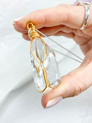 Enchanted Clear Quartz Gold Wrapped Rainbow Pendant