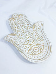 Hamsa Wooden Dish | White