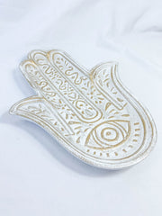 Hamsa Wooden Dish | White