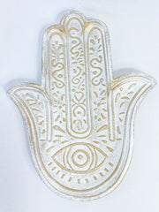Hamsa Wooden Dish | White