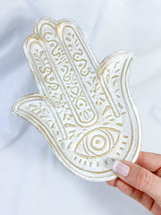 Hamsa Wooden Dish | White