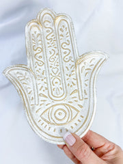 Hamsa Wooden Dish | White