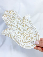 Hamsa Wooden Dish | White