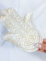 Hamsa Wooden Dish | White