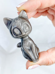 Obsidian Silver Sheen Luna Cat Sailor Moon Carving