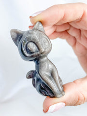 Obsidian Silver Sheen Luna Cat Sailor Moon Carving