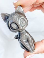 Obsidian Silver Sheen Luna Cat Sailor Moon Carving