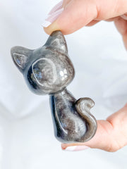 Obsidian Silver Sheen Luna Cat Sailor Moon Carving