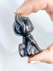 Obsidian Silver Sheen Luna Cat Sailor Moon Carving