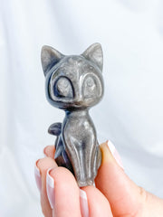Obsidian Silver Sheen Luna Cat Sailor Moon Carving