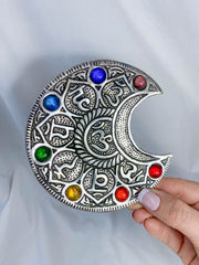 Chakra Moon Incense Holder Silver Plated