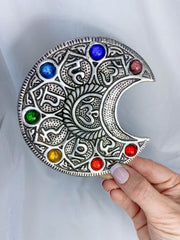 Chakra Moon Incense Holder Silver Plated