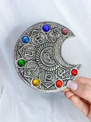 Chakra Moon Incense Holder Silver Plated