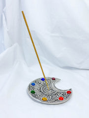 Chakra Moon Incense Holder Silver Plated