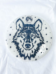 Selenite Wolf Totem Plate Full Moon | Large