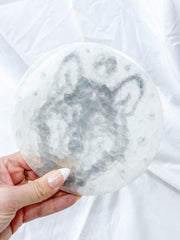 Selenite Wolf Totem Plate Full Moon | Large