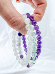 Peace Bracelet Set | Amethyst + Fluorite + Clear Quartz