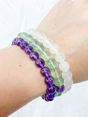 Peace Bracelet Set | Amethyst + Fluorite + Clear Quartz