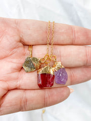 Balance Necklace Trio | Labradorite + Amethyst + Red Quartz