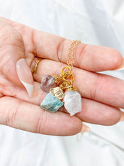 Friendship Necklace Trio | Rose Quartz + Strawberry Quartz + Amazonite