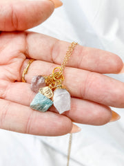 Friendship Necklace Trio | Rose Quartz + Strawberry Quartz + Amazonite