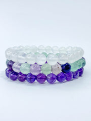 Peace Bracelet Set | Amethyst + Fluorite + Clear Quartz