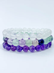 Peace Bracelet Set | Amethyst + Fluorite + Clear Quartz