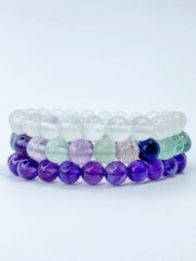 Peace Bracelet Set | Amethyst + Fluorite + Clear Quartz