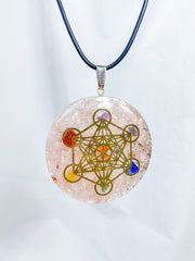 Rose Quartz Merkaba Orgonite Pendant Black Cord