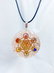Rose Quartz Merkaba Orgonite Pendant Black Cord