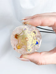 Rose Quartz Merkaba Orgonite Pendant Black Cord