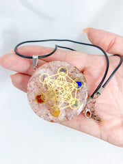 Rose Quartz Merkaba Orgonite Pendant Black Cord