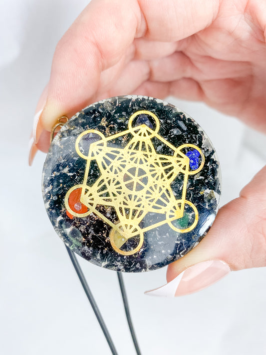 Black Tourmaline Merkaba Orgonite Pendant Black Cord