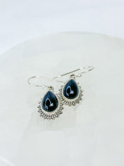 Black Onyx Teardrop Flower Sterling Silver Earring