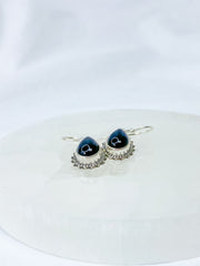 Black Onyx Teardrop Flower Sterling Silver Earring