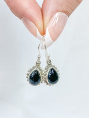 Black Onyx Teardrop Flower Sterling Silver Earring