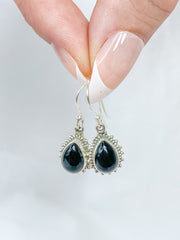 Black Onyx Teardrop Flower Sterling Silver Earring