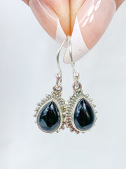 Black Onyx Teardrop Flower Sterling Silver Earring