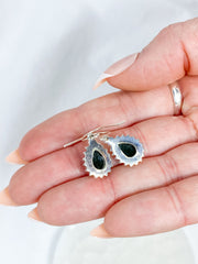 Black Onyx Teardrop Flower Sterling Silver Earring